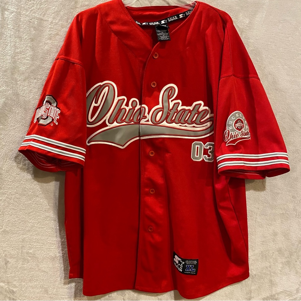 Ohio State Shirt Men’s XL Red Baseball Spellout Stitched #03 Button Down Starter